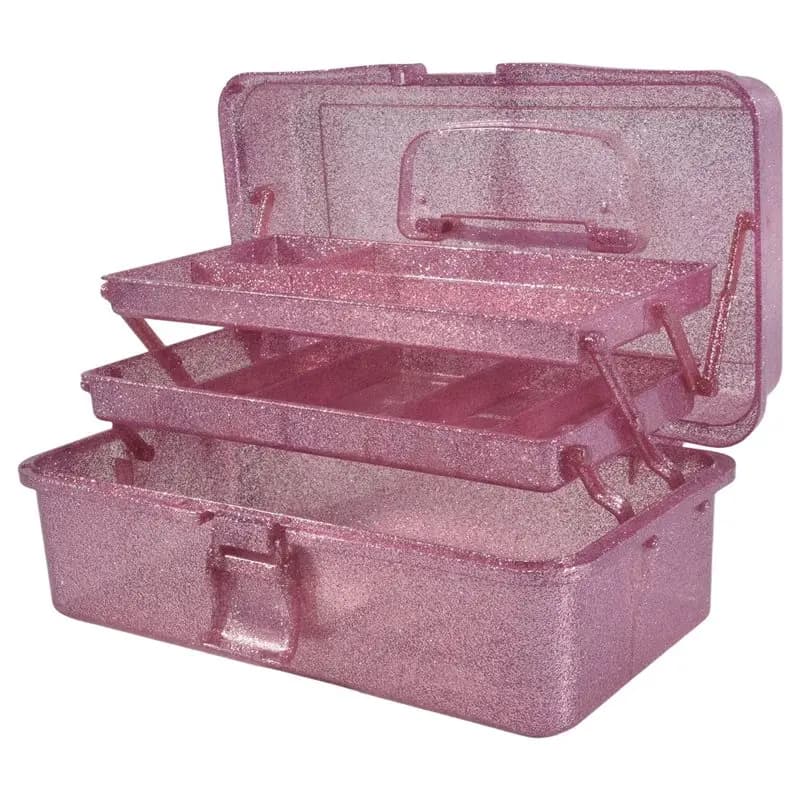 ABGE- Glitter Pink & Craft Tool Storage Box, 3 Layer Stackable Storage Box, Sewing and Art Organizer