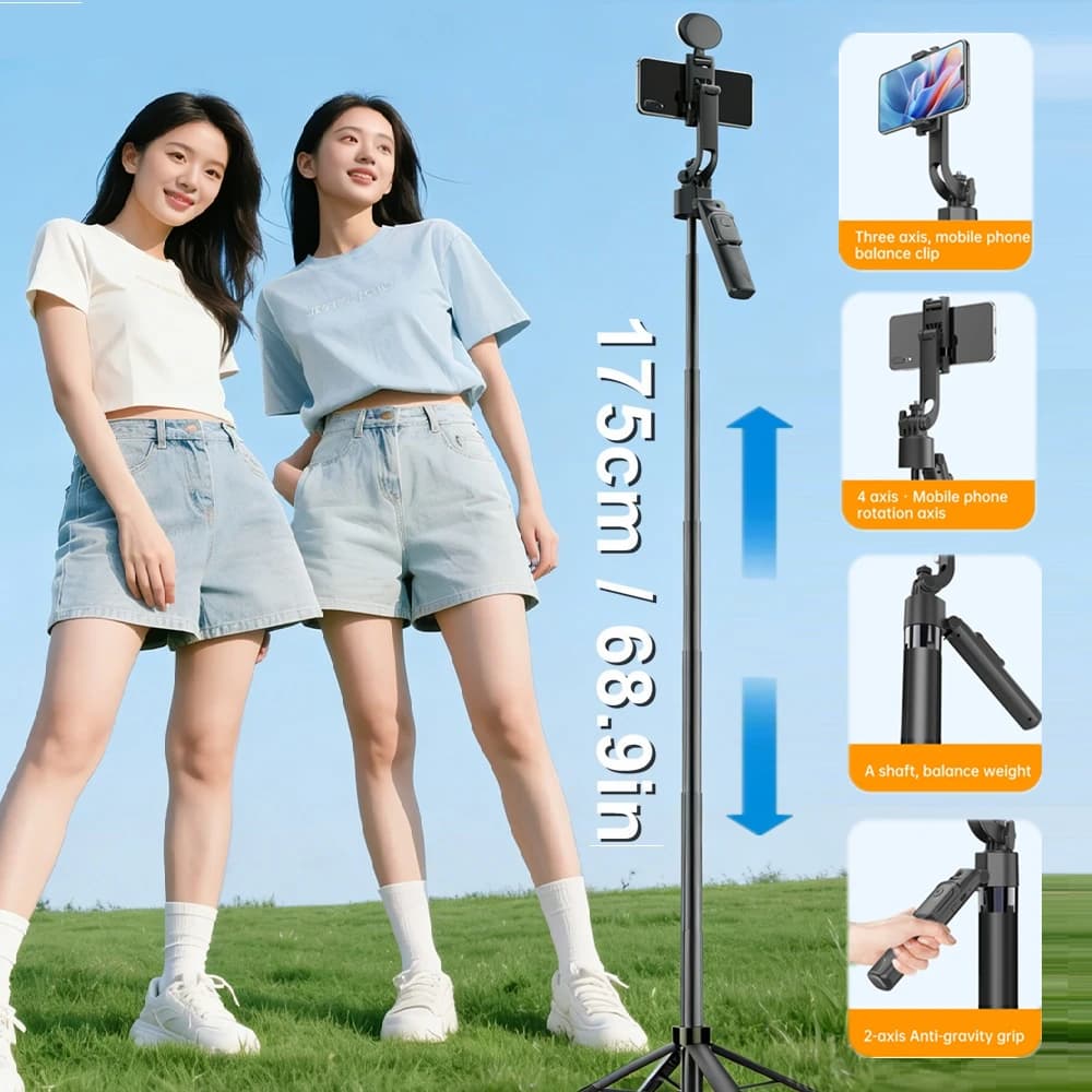 175 cm 68,9 pollici di altezza 360 ° Treppiede per selfie rotante, stabilizzatore gimbal Bluetooth con tracciamento automatico del volto per cellulare, per live streaming