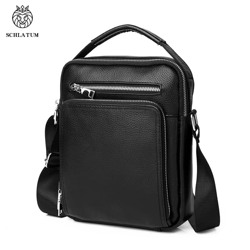 SCHLATUM borsa a tracolla da uomo in vera pelle di vacchetta borsa a tracolla nera per iPad borse da uomo di grandi dimensioni Casual Business