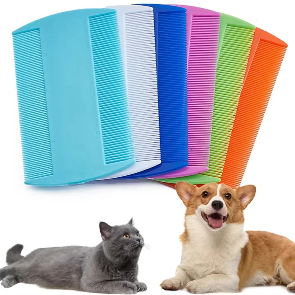 Pet Double Sided Nit Fine Tooth Head Pidocchi Pettini per capelli per cani di piccola taglia Gatto Pulci Pettini per capelli in plastica Spazzola Prodotti per la pulizia dei peli di animali domestici