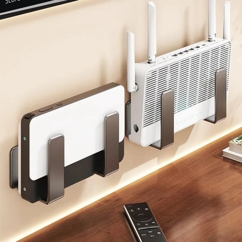 Supporto per router, staffa fissa per presa a muro senza foratura, supporto per modem ottico e decoder, gancio portaoggetti