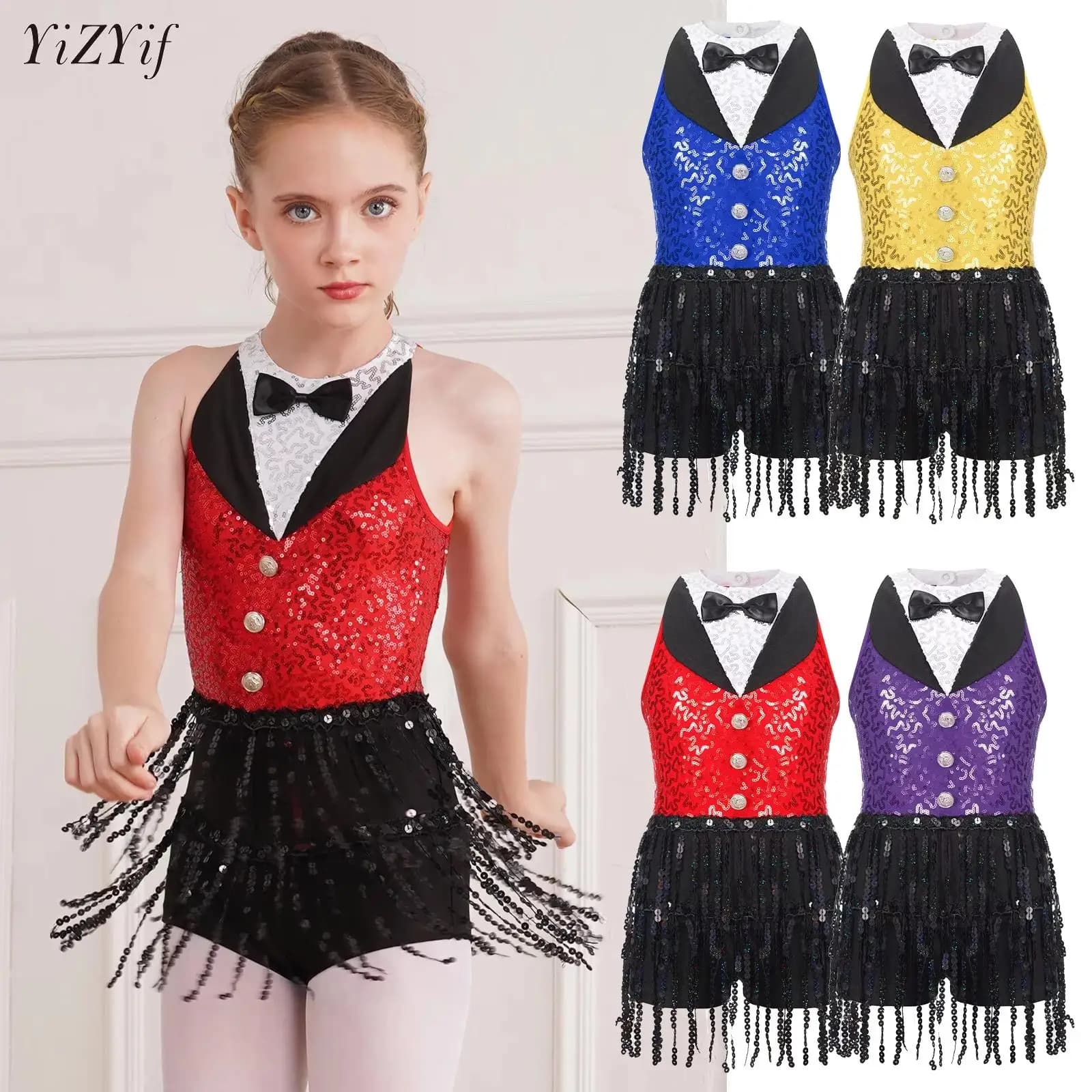 Vestito da pattinaggio di figura con paillettes per ragazza per bambini Ginnastica ritmica Balletto Danza lirica Pantaloncini da ragazzo Modern Latin Jazz Performance Dancewear
