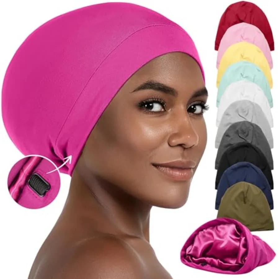 Satin Bonnet for Sleeping, Curly Hair Wrap Sleep for Men, Adjustable Silk Beanies for Women, Silk Hair Bonnet