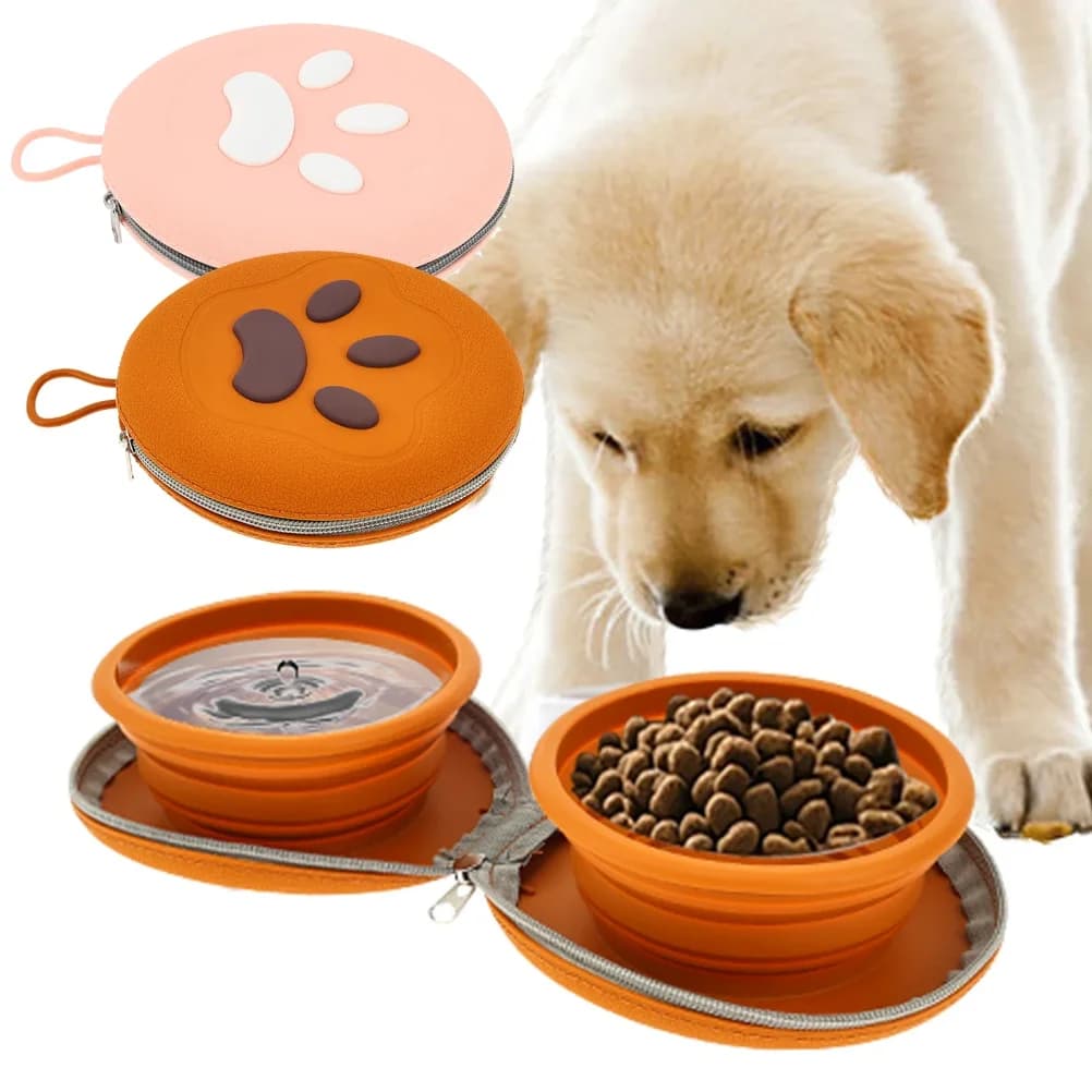 Ciotola pieghevole 2 in 1 in silicone per cani, ciotola portatile da viaggio per cibo e acqua, doppia ciotola per alimentazione e abbeveraggio, accessori per addestramento all'aperto.