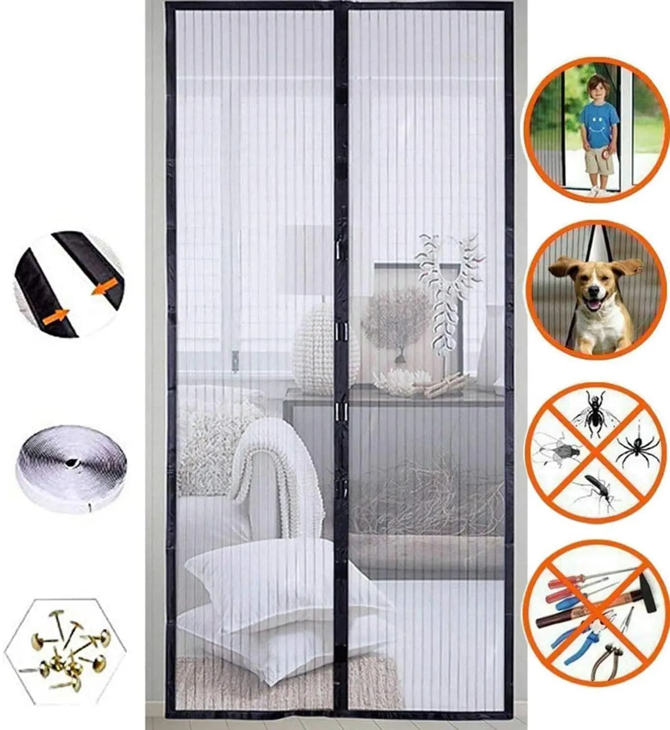 Zanzariera magnetica VIP di piccole dimensioni per porta, rete anti-insetti, zanzare e mosche, divisorio per ambienti con chiusura automatica magnetica