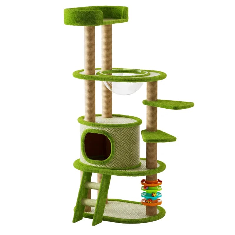 Green Cooling Mat Cat Tree, 1-Piece Summer Cooling Cat Climber with Platforms, LargeTower for All Seasons, Toy