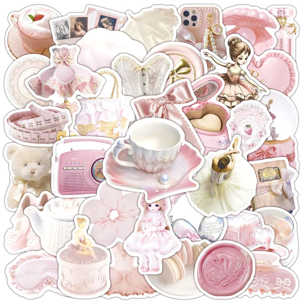 50 adesivi rosa stile balletto - Decorazioni in PVC impermeabile per ragazze per notebook, laptop e telefoni