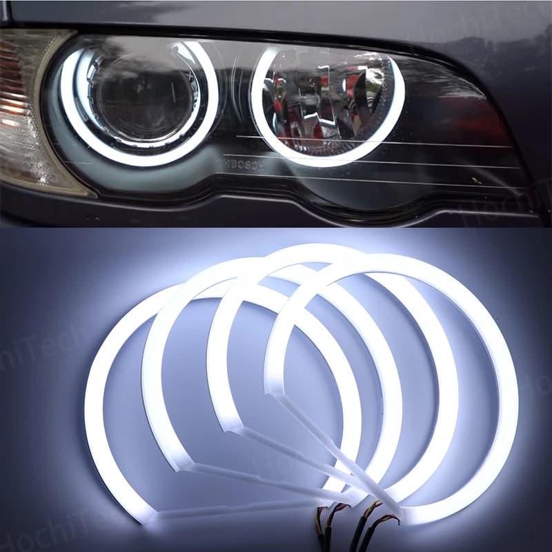 BIANCO LED Faro Angelo Demone Occhi Kit Angel Eyes Luce Per BMW Serie 3 E46 Berlina Touring Wagon Coupe Compact 1998-2005