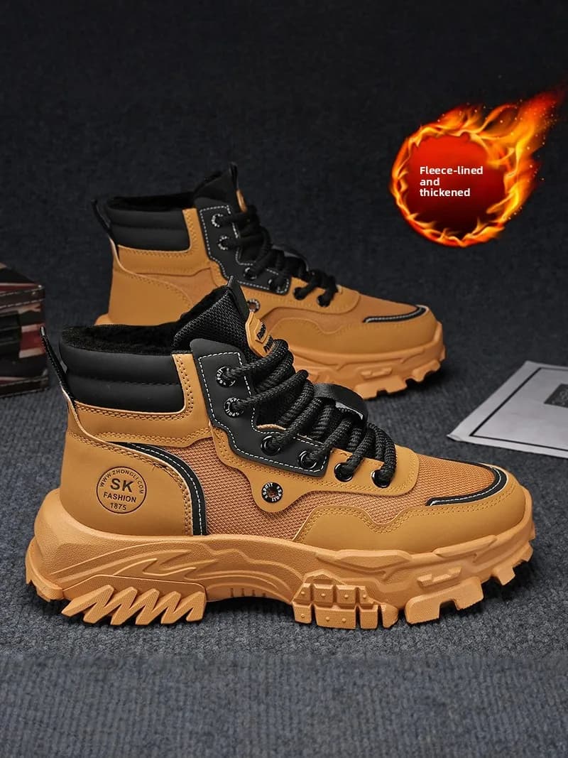 High Men's Winter Boots, Leafed in Pile, Cold Resistant, Waterproof, with Sole Spex and Rialzata, Yellow B...
