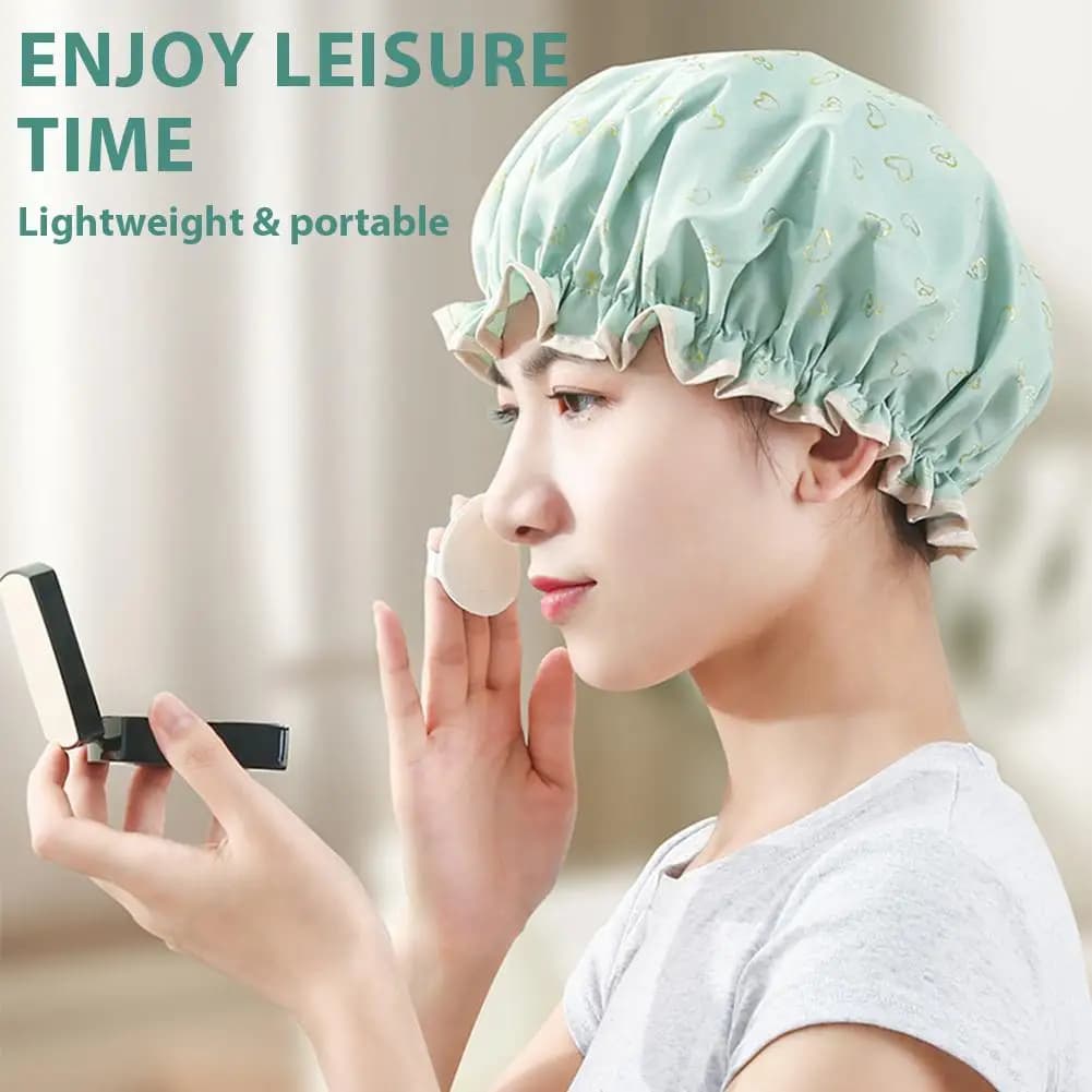 Waterproof Double Shower Head with Terylene Cotton Gold Printing, Essential Woman Hair Headphone for Spa and Bathroom, Reusable and Elastic
