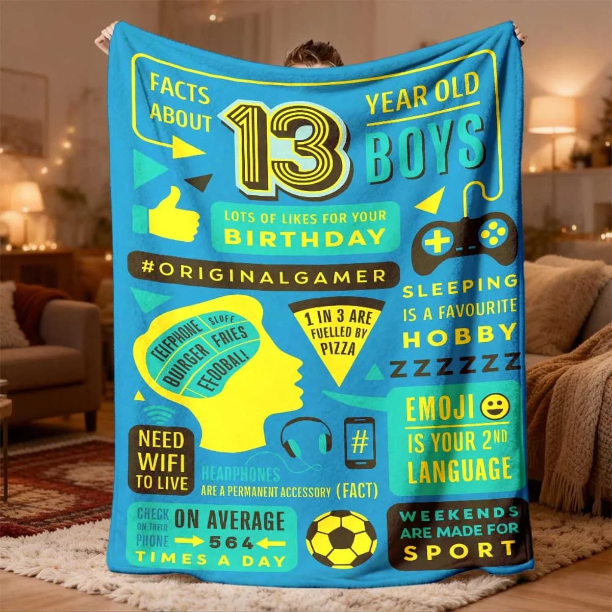 Large Gamer Birthday Throw Blanket 150x200cm Novelty Boy Pop Culture Cozy Fleece Gift Sheet