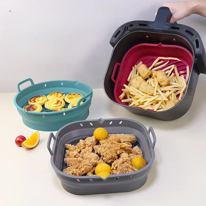 Silicone Air Fryer Liners Square Reusable Silicone Basket Easy to Clean Air Fryers Pot for 5.8 to 8 Qt Air Fryer Baking Tray