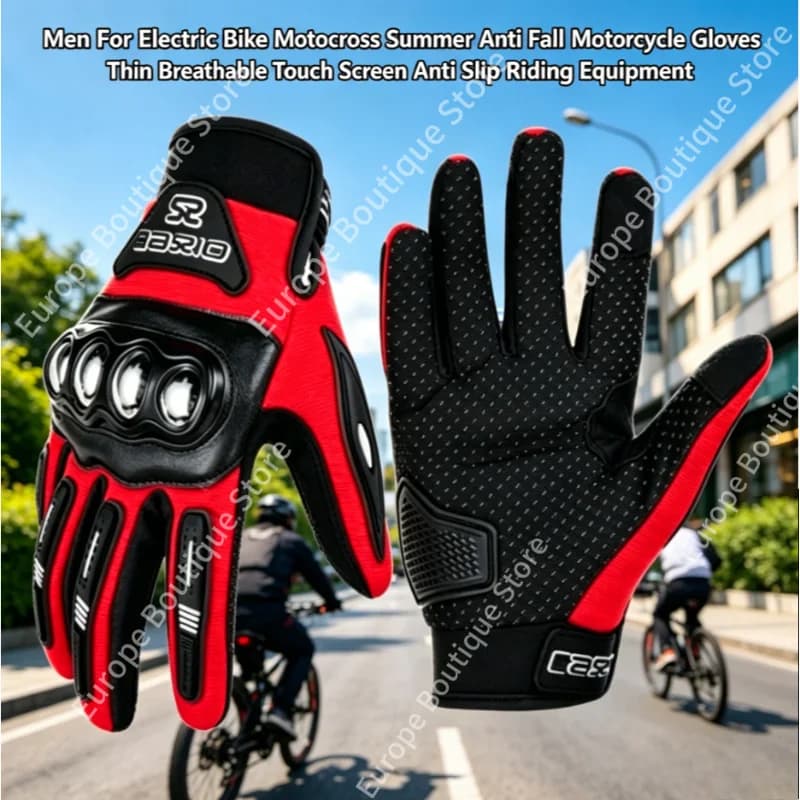 2026 Men For Electric Bike Motocross Summer Anti Fall Motorcycle Gloves Thin Breathable Touch Screen Anti Slip Riding Equipment