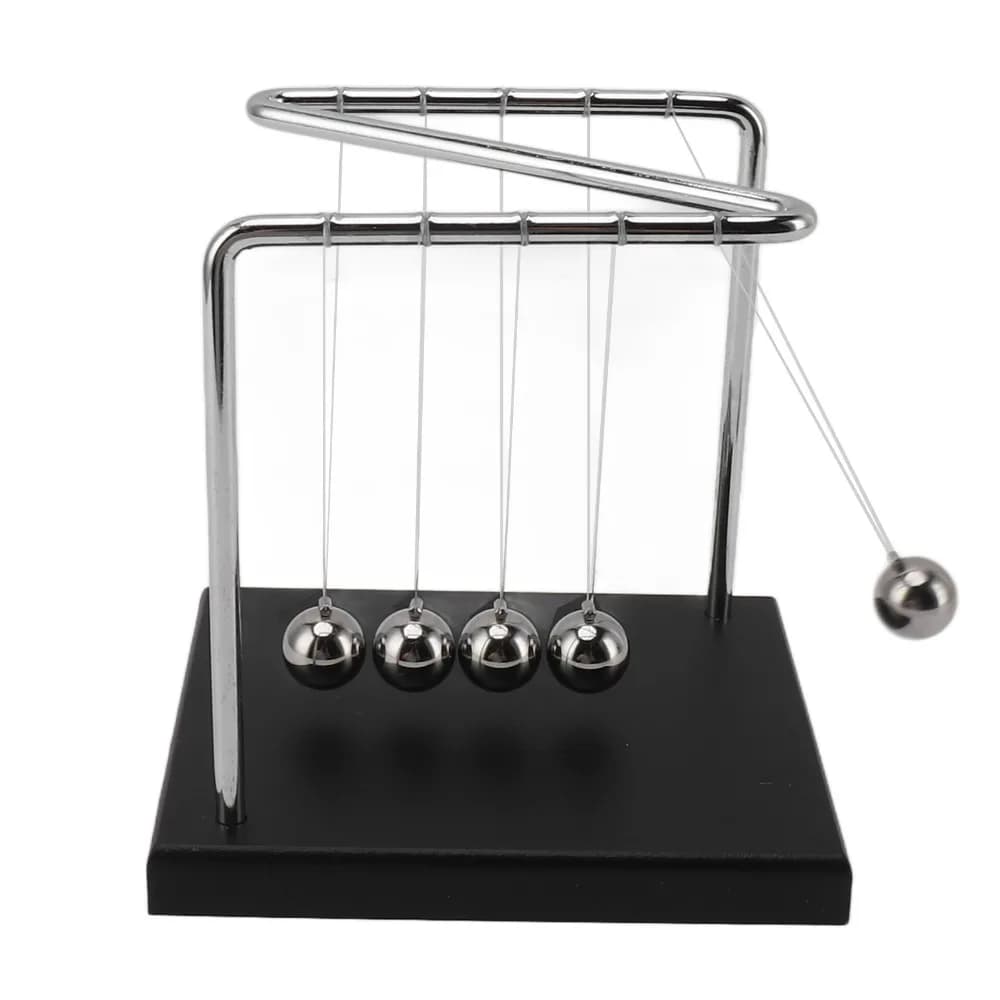 5.51x4.65x5.91in Balance Pendulum Ball Wooden Base N Shape Design Steel Swing Balls Stainless Steel Desktop Balancing Balls