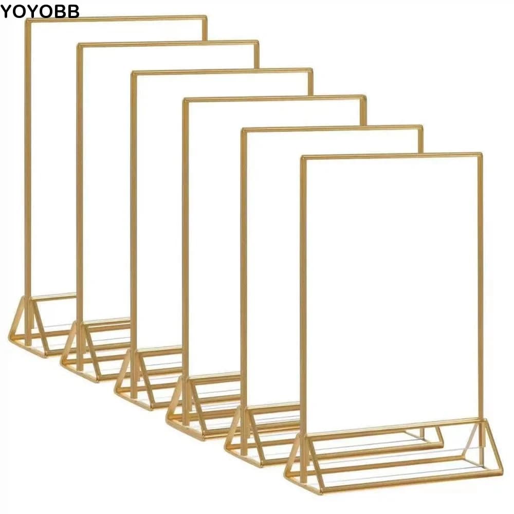 Transparent Acrylic Golden Sign Holder with Base DIY Table Cards Picture Frame Durable Elegant Label Holder Home Decoration