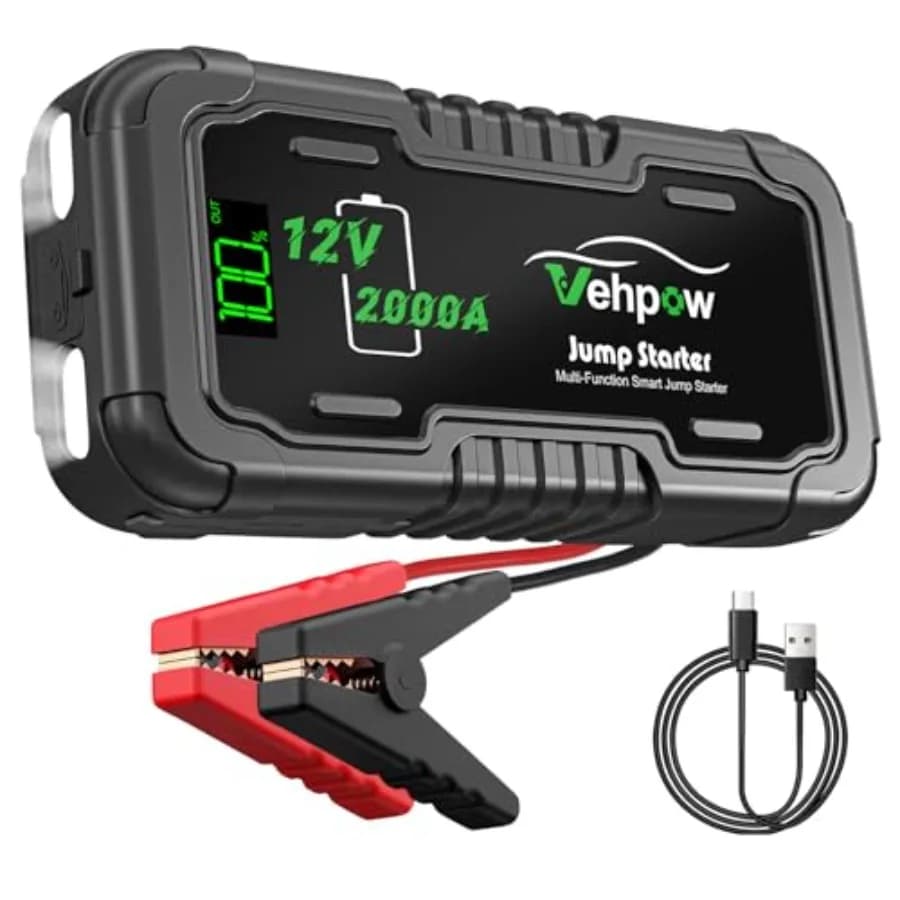 Emergency Screwdriver for car battery with emergency start from 2000 A - 12 V lithium booster pack with emergency LED for 20000 mAh portable power bank