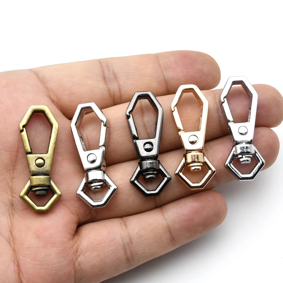 Moschettone con moschettone in metallo, fermagli a moschettone a molla, clip a grilletto per borsa artigianale in pelle, parti di cinturino a catena, accessori portachiavi