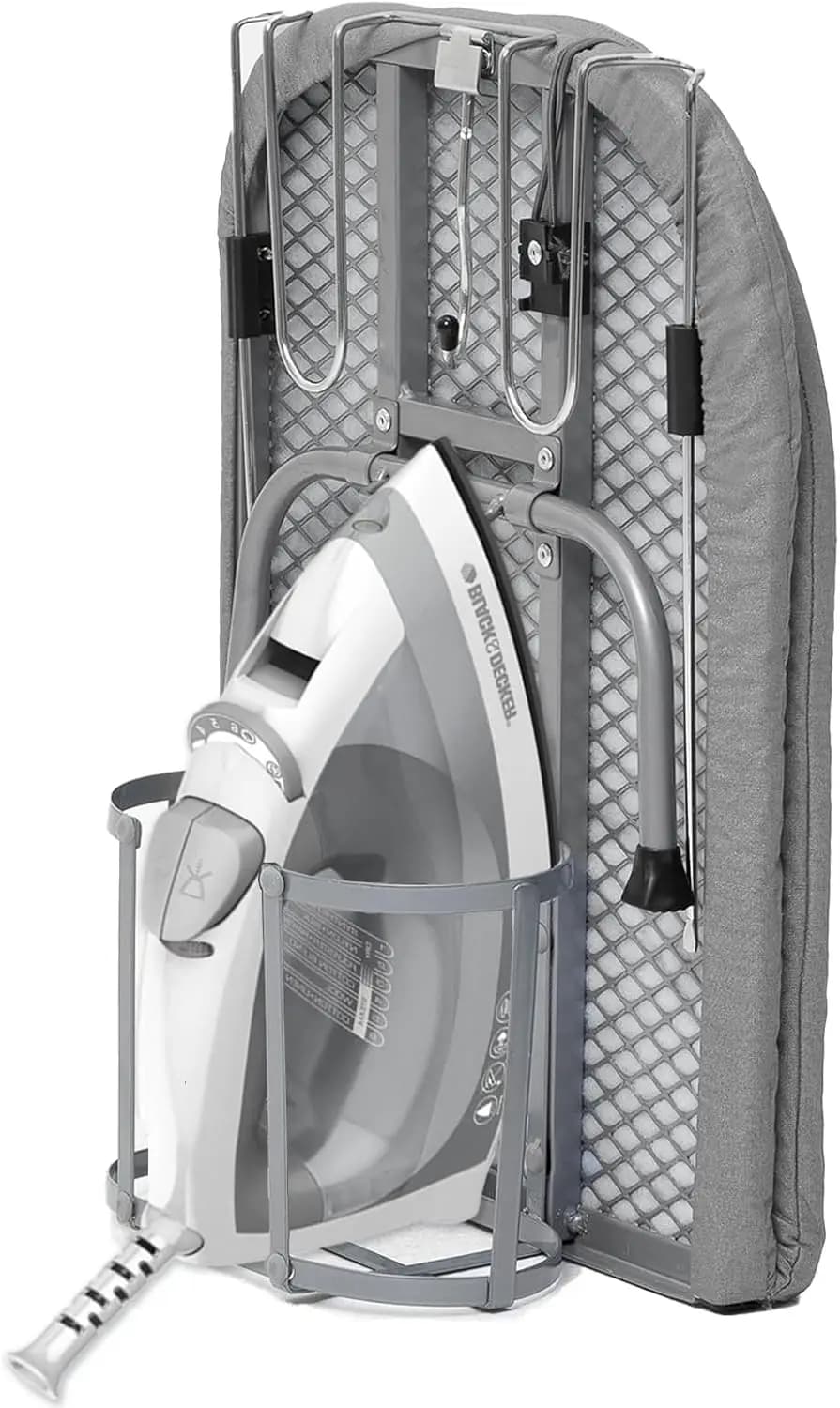 Asse da Stiro Compatta Pieghevole con Supporto per Ferro da Stiro, Piedini Antiscivolo per Piccoli Spazi, Design Grigio Ideale per Viaggi