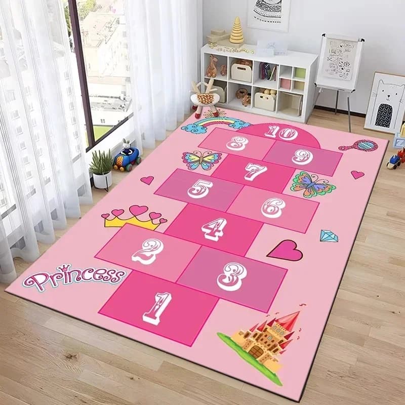 Tappeto Interattivo per Gioco del Salto alla Coreana Ispirato ai Cartoni Animati per Camera da Letto e Stanza dei Bambini, Tappeto Divertente per Giochi Genitore-Figlio, Decorazione da Comodino
