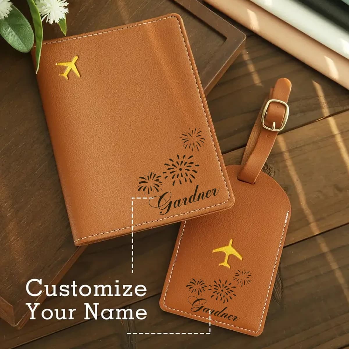Set Porta Passaporto e Etichetta Bagaglio Personalizzati in Pelle, Souvenir Romantico Sicuro