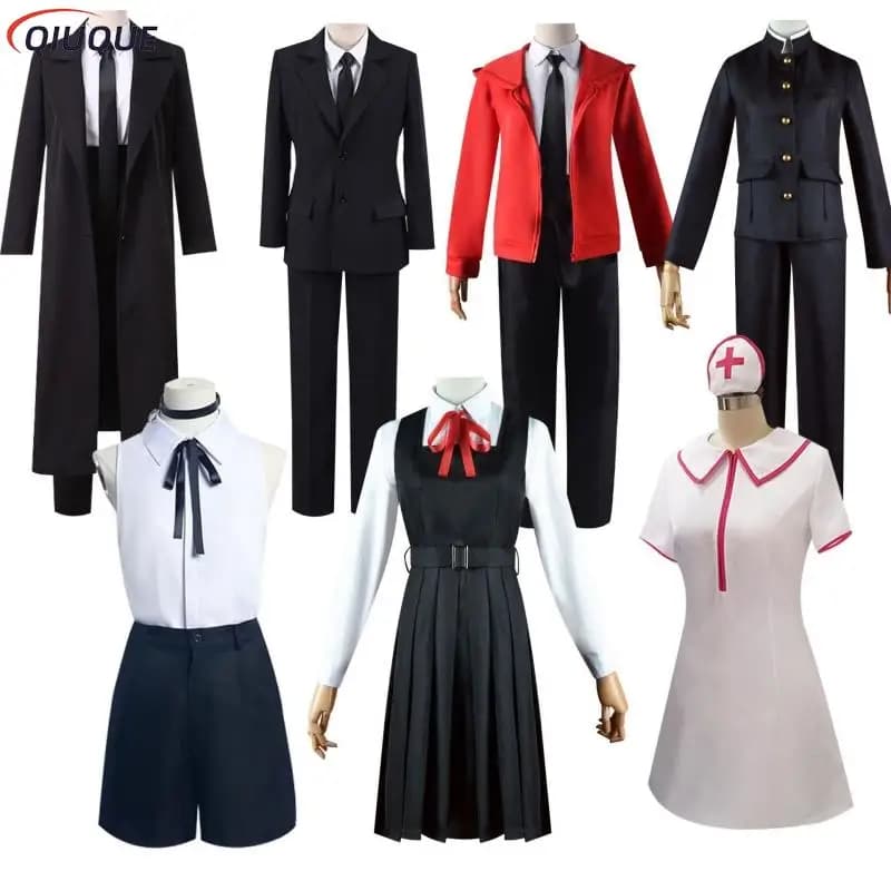 Power Makima Cosplay Costume Wig Long Jacket Coat Black Suit Uniform for Women Men Halloween Carnival Outfits