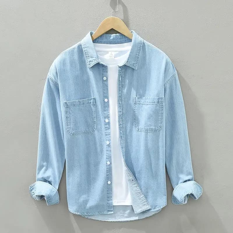 Men's Long Sleeve Cowboy Shirt Jacket Workwear Cotton Casual Fashion Pocket Design Iron Resistant Daily Wear