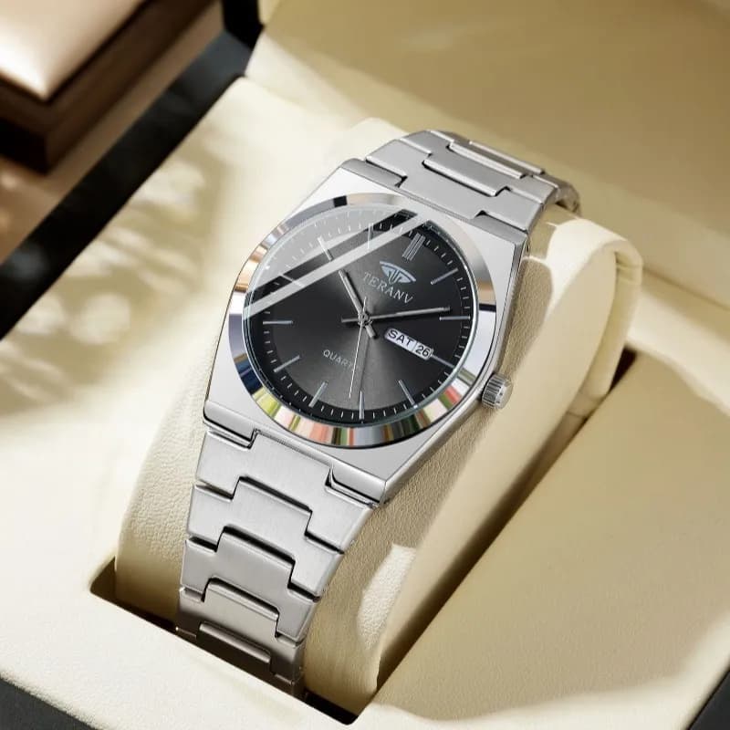 Men's Watch, Fashionable Quartz Watch with Stainless Steel Slim Calendar