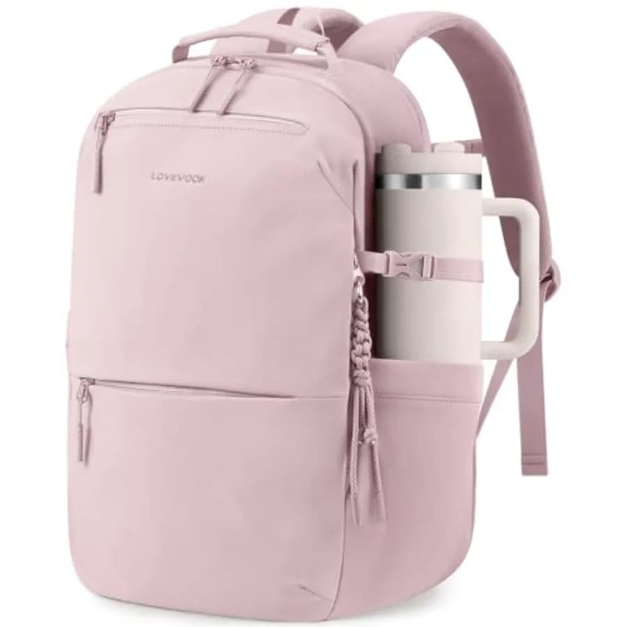 Zaino per Laptop da Donna con Porta Bicchiere Gigante - Zaino da Lavoro e Viaggio per Computer con Scomparto per Laptop Resistente all'Acqua