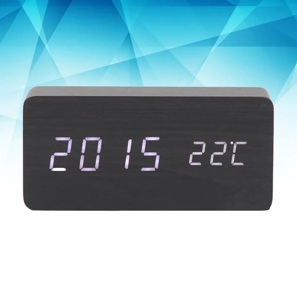 Sveglia Moderna in Legno con Display LED a 4 Cifre, Calendario, Termometro, Timer per il Sonno, Controllo Vocale, Alimentazione USB, Orologio da Scrivania e Comodino