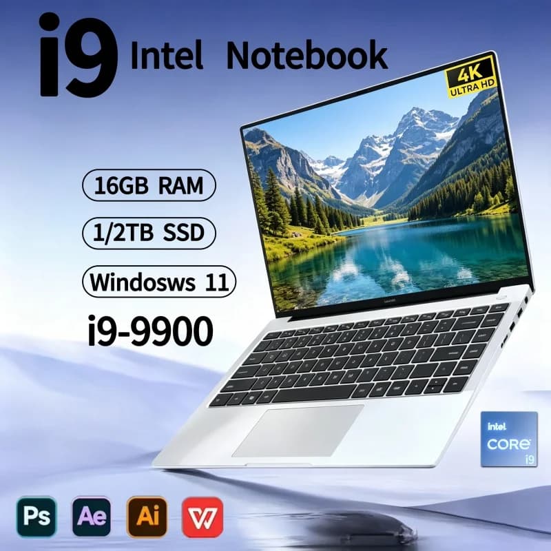LENO i9-9900 Intel Core Notebook da 15,6 Pollici con Windows 11, 4K HD, 16GB RAM, 1/2TB SSD, Ultra Sottile, Portatile per Gaming e Business