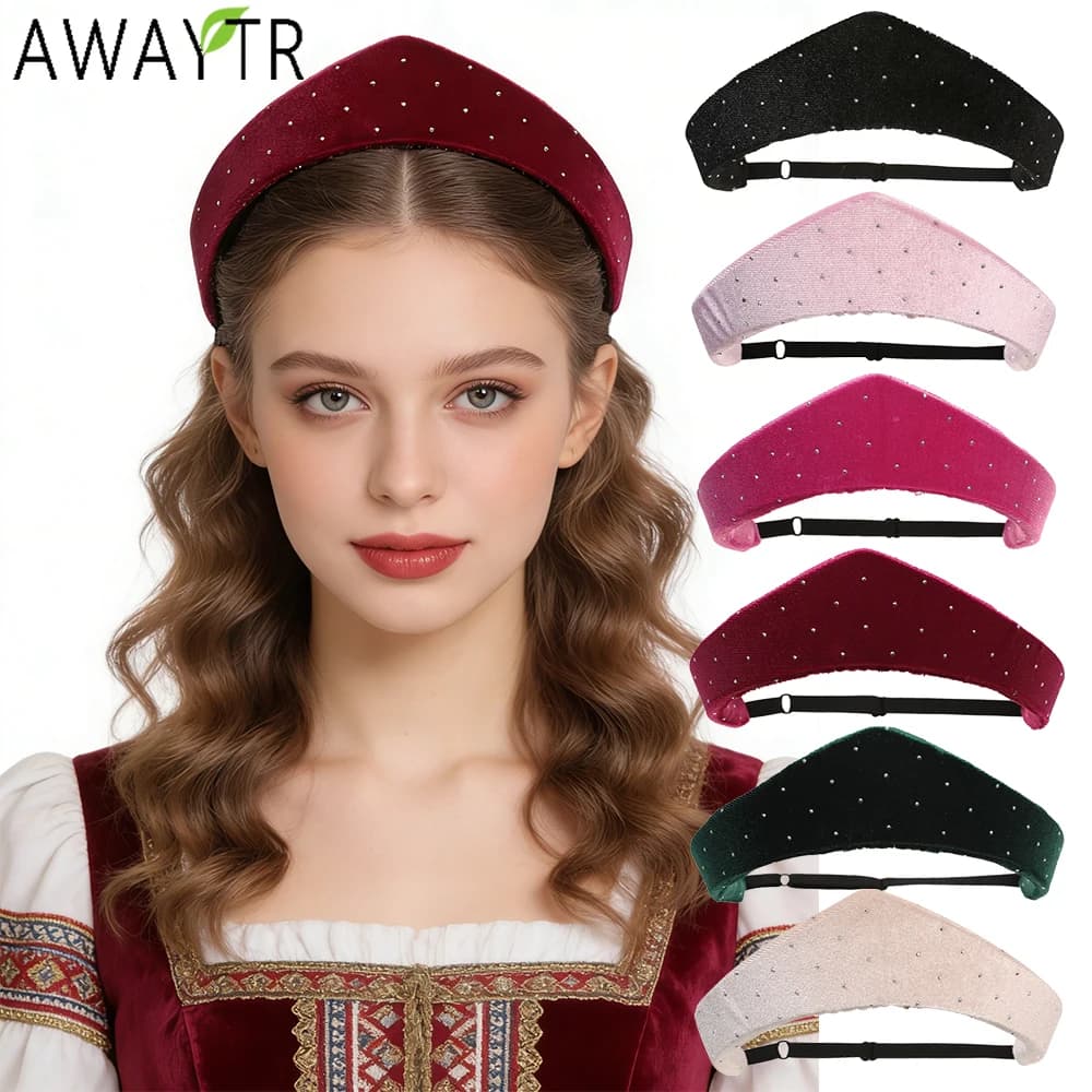 AWAYTR Fascia per capelli elastica in velluto con strass Kokoshnik, fascia per capelli in spugna alla moda, cerchietto intrecciato, copricapo per ragazze di San Valentino