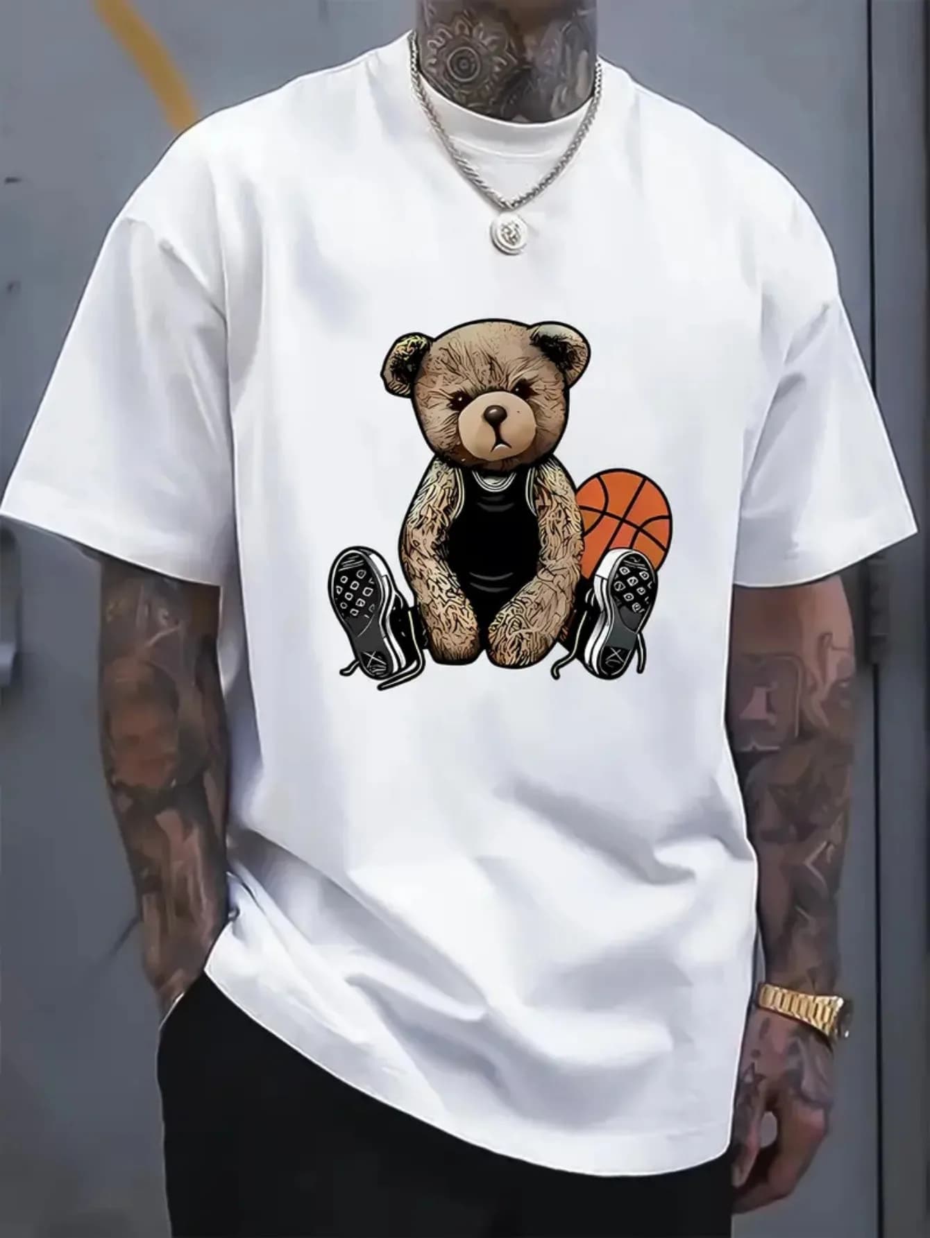 T-shirt con stampa fantasia, T-shirt da uomo, T-shirt casual estiva a maniche corte