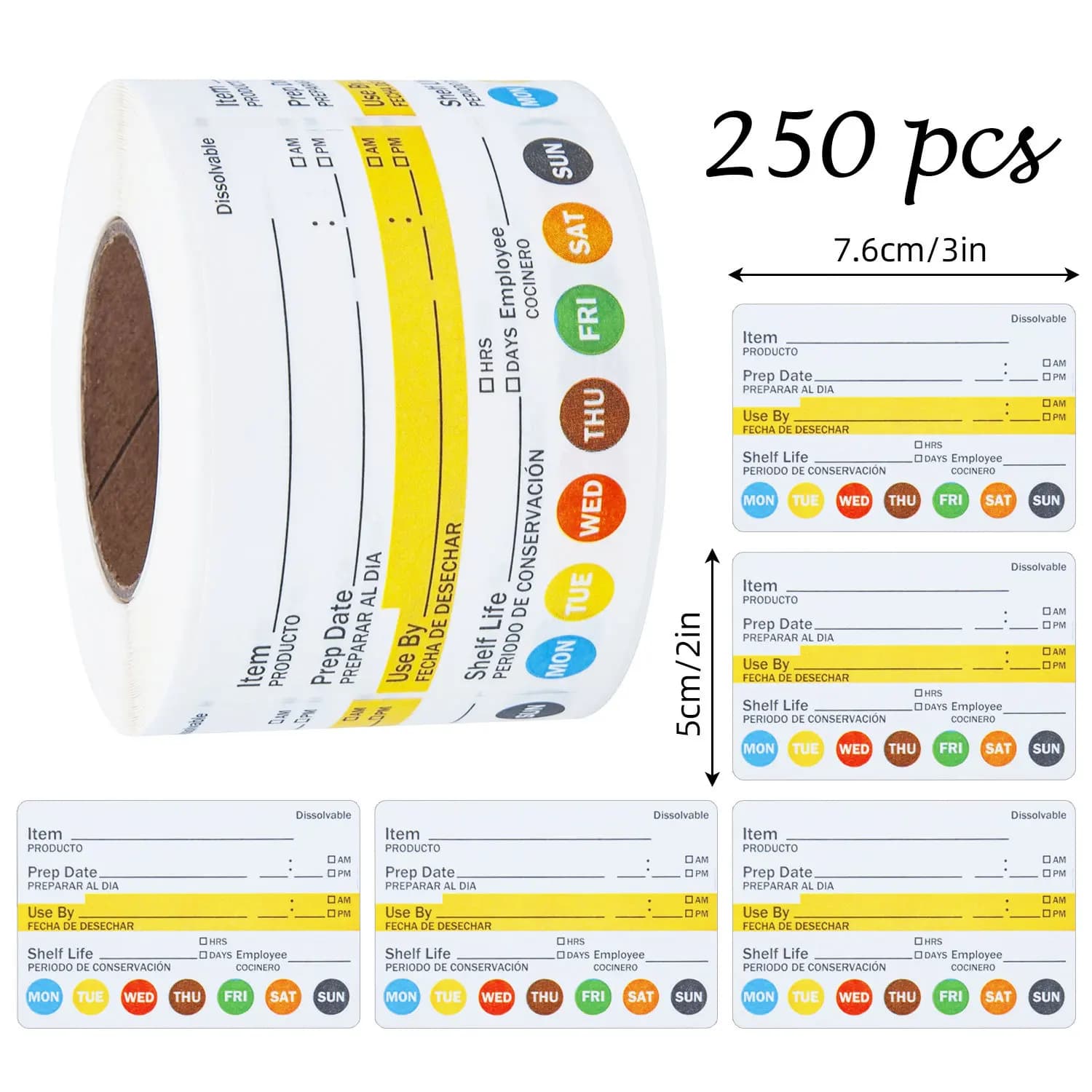 250Pcs/Roll Food Date Labels Waterproof Food Prep Stickers for Kitchen Containers Freezer Pantry Jar Food Safety Organization