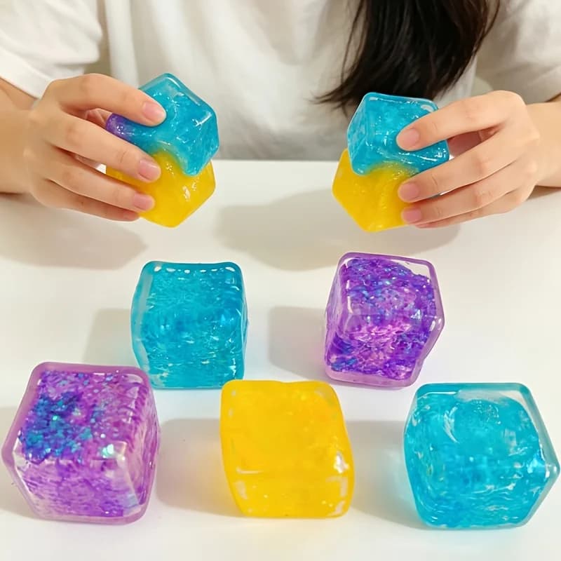Multi-Item Party Favor Packs Color Glitter Squeeze Ice Cube Pinch Music, Soft Rubber Slow Rebound Pinch Music Gift, Kids Suitable, Party Gift, Kids Gift, Birthday Gift, Random Color