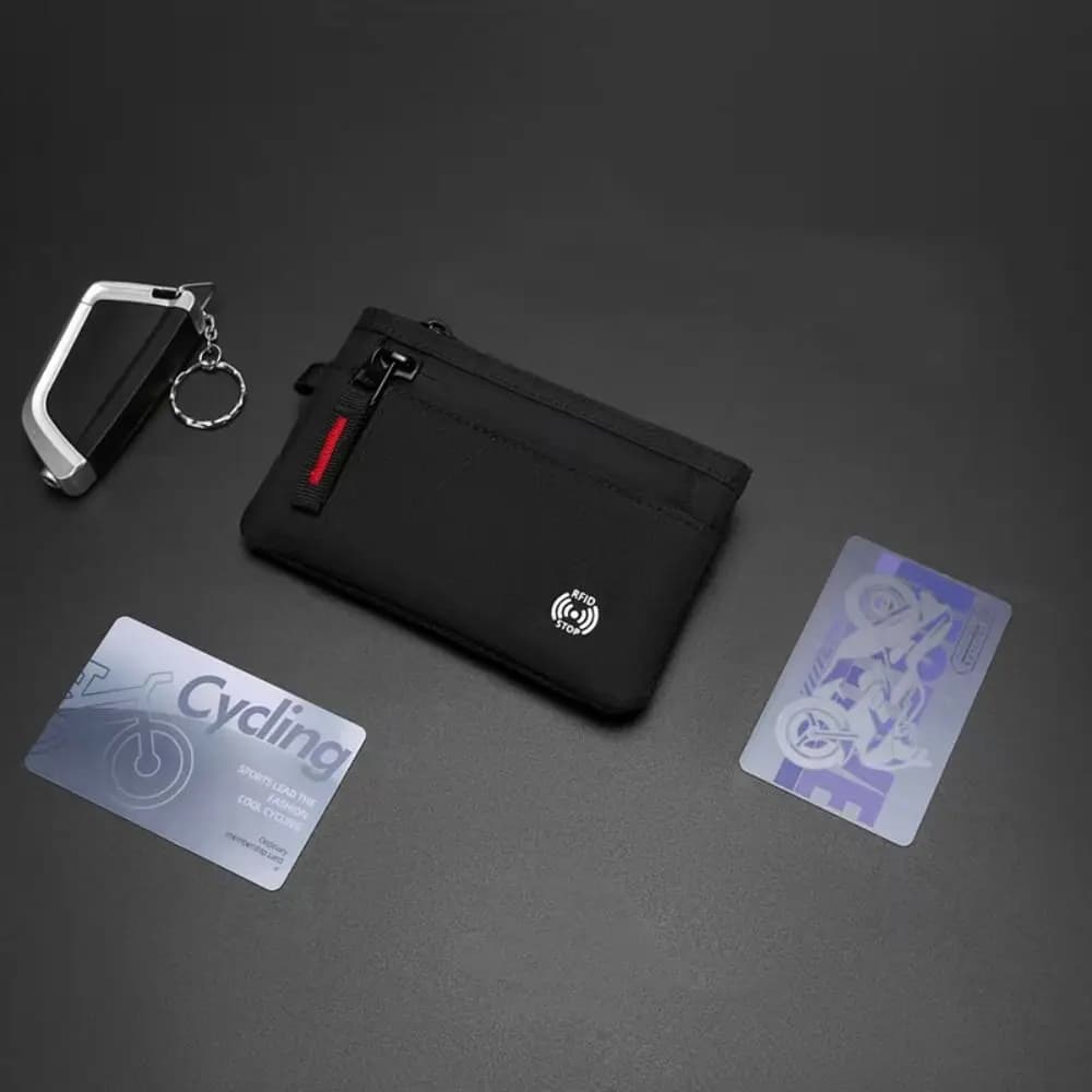 Portafoglio da uomo multifunzione con cerniera antifurto Porta carte di credito RFID Portachiavi Moschettone Portamonete in nylon Accessori da viaggio