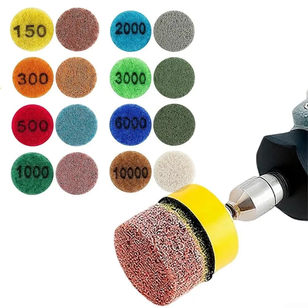 1 inch 25 mm sponge polishing pad set with dry and wet polishing disc with 2,35 mm/3 mm stem for granite, jade, jadeite, marble, concrete stone