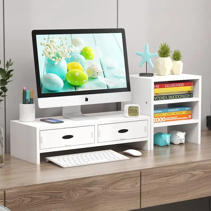 Desktop Computer Riser with Drawer Office Desk Organizer Display Monitor Screen Stand Workstation Base Storage Rack Shelf