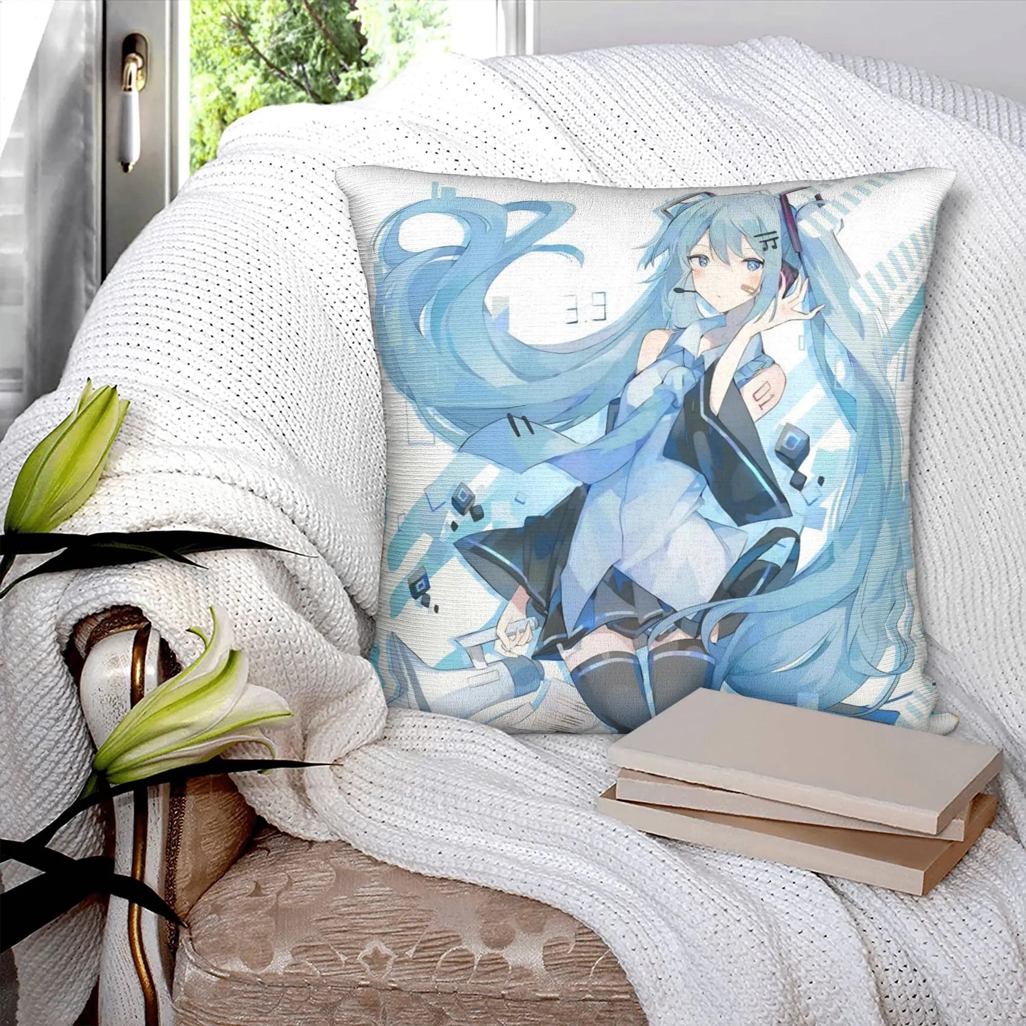 Hatsune Miku Square Pillow Case Polyester Cushions for Sofa Music Cute Girl Fashion Cushion Covers