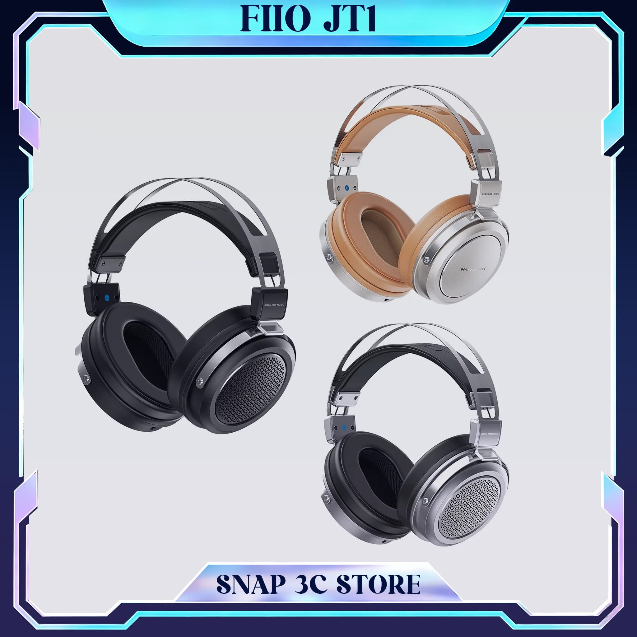 FiiO JT1 studio monitor headphones with 50 mm dynamic driver, Hi-Res wired headphones for mixing, DJ, gaming, PC, Mac