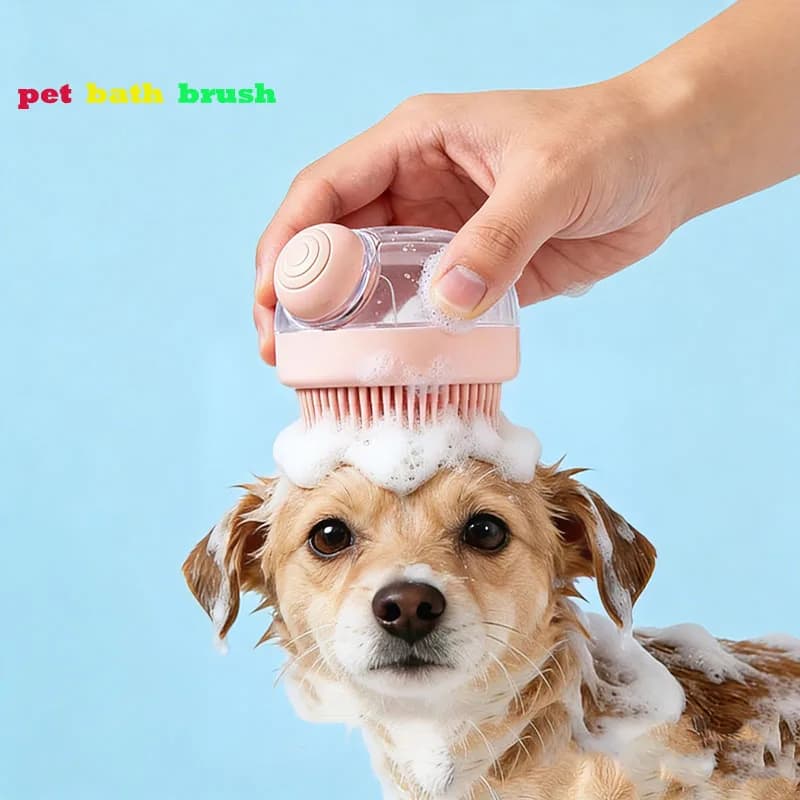 Spazzola da Bagno per Animali Domestici con Dispenser di Sapone, Setole in Silicone, Spazzola per Massaggio e Shampoo, Accessori per Cani/Gatti, Strumento per il Bagno degli Animali