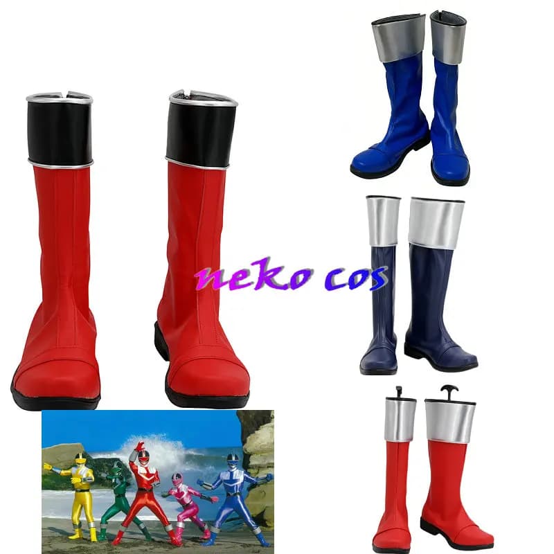 Nekocos Mirai Sentai Timeranger: Stivali e Scarpe per Cosplay nei colori Rosso, Blu, Rosa, Verde, Fuoco e Giallo