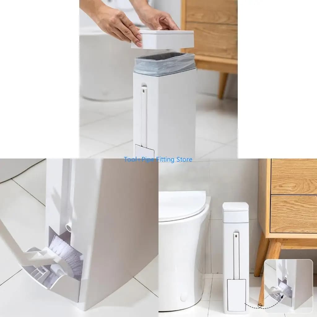 F92B Press-type Trash Can Kitchen Toilet Brush Set Bathroom Waste Bin Paper Basket