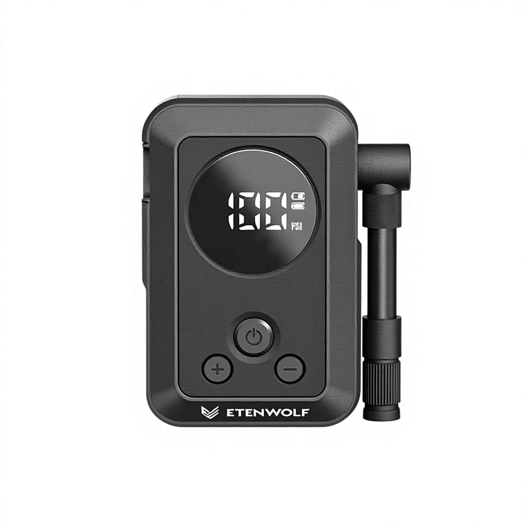 ETENWOLF S0 Mini Pompa Elettrica Portatile per Pneumatici Bici, Gonfiatore Senza Fili con Schermo, Pressione Massima 150PSI, Batteria 2400mAh, Nero