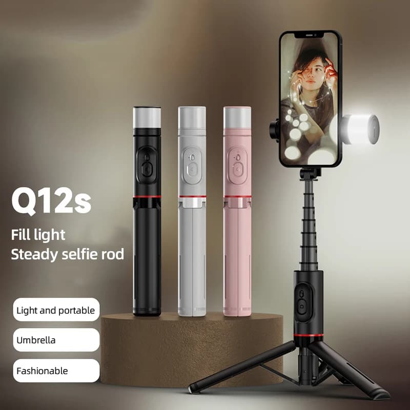 Treppiede pieghevole portatile senza fili Bluetooth Selfie Stick con telecomando dell'otturatore della luce di riempimento per Smartphone Android iPhone
