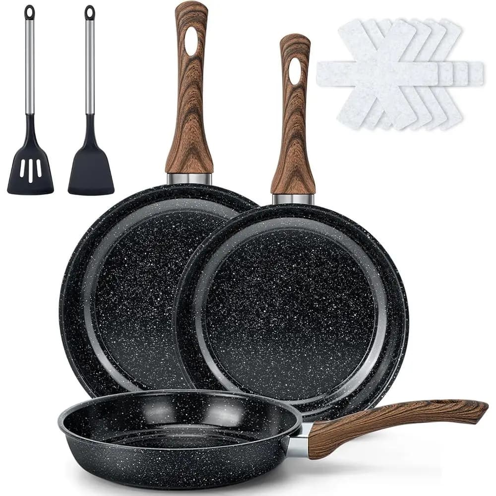 Set di 9 Padelle Antiaderenti in 3 Misure per Cucina Quotidiana, Adatte per Uso su Induzione e in Forno