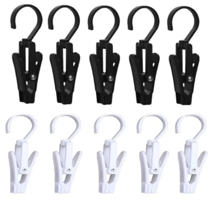 10 Pcs Laundry Hooks with Clips Clothes pins 360° Rotating Hook Clips, Hangers Clip Socks Curtain Towels athroom Closet Kitchen