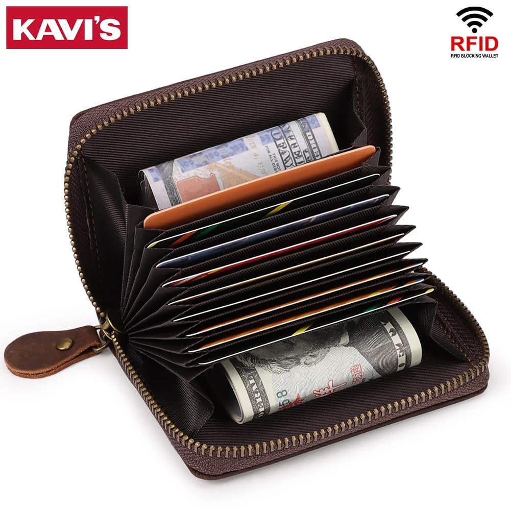 RFID Blocking porta biglietti da visita portafoglio Crazy Horse Leather Bank/ID/carte di credito Storage Money Bag pochette da uomo piccola
