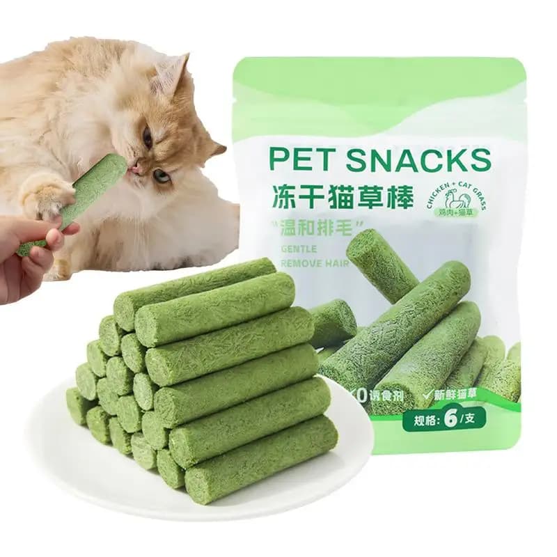 Bastoncino per dentizione erba per gatti Bastoncino per rimozione palle di pelo per snack per animali Pronto per mangiare Bastone per la pulizia dei denti di gatto per bambini Migliora la digestione