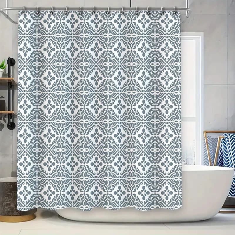 Tenda da doccia classica impermeabile con motivo decorativo per la decorazione del bagno Blu Bianco 72x84
