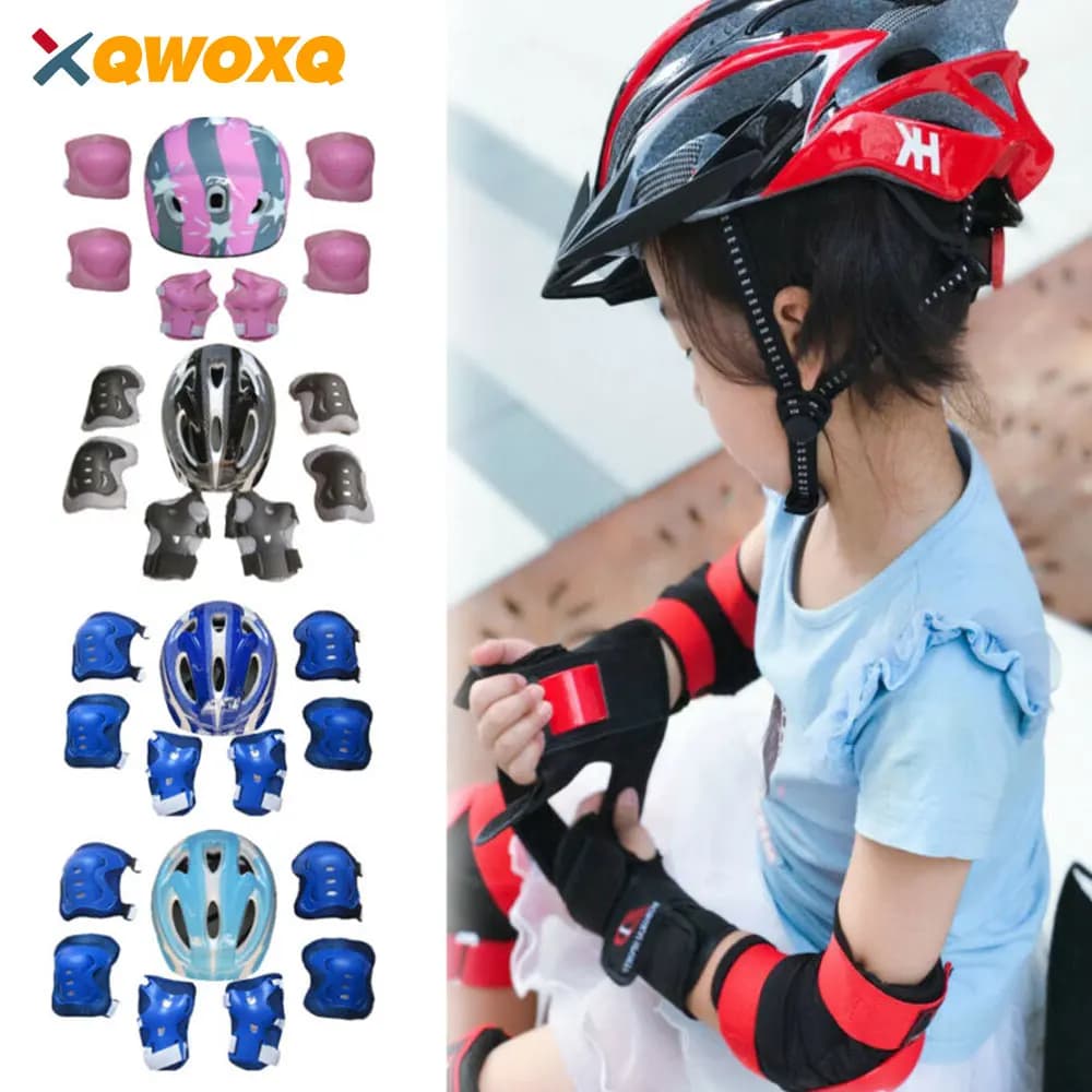 7 pcs/set children roller skating bicycle helmet knee brace elbow Kids cycling sport protection equipment set